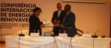 From L - R: Rajeev Gyani, Assistant Director of ISA; Alexandre Monteiro, Minister of Industry, Commerce and Energy of Cabo Verde; Mahama Kappiah Executive Director of ECREEE